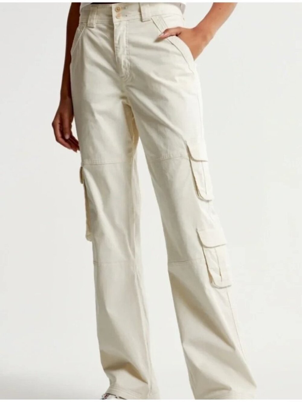 Abercrombie & Fitch High Rise Relaxed Utility Pants Off White Cargo 27 /4R
